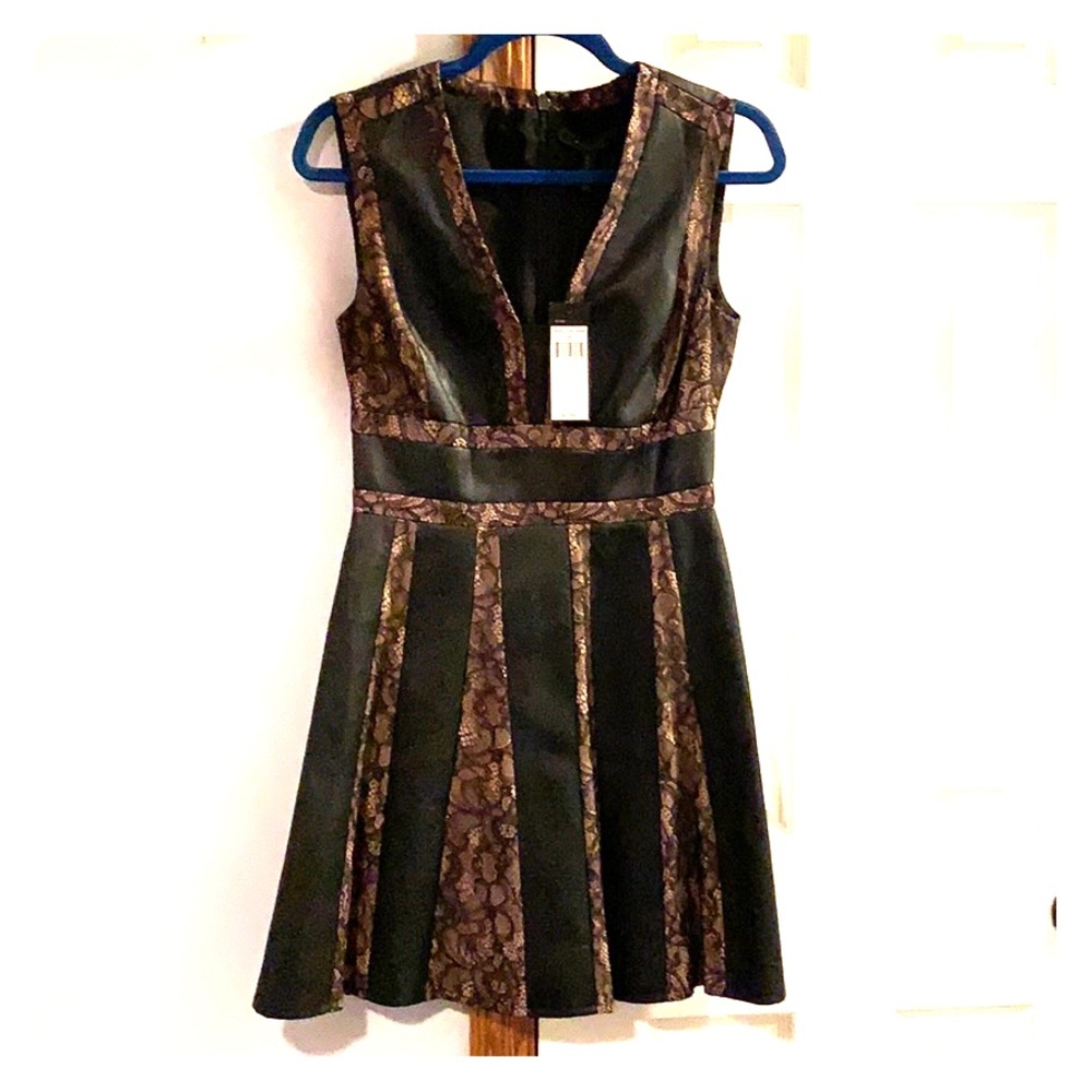 BCBG Maxazria “Val” Faux Leather & Lace Dress